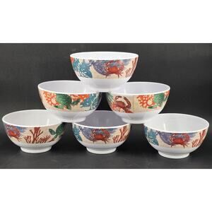 6 Melamine Crab Sea Turtle Coral Design Cereal Bowls 5.75" Wide 3" Tall HHH
